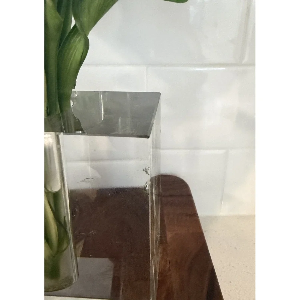 Vintage MCM Clear Crystal Block Bud Vase Heavy Minimalist Propagation Decor